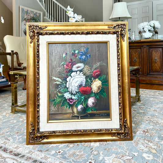 Beautiful still life botanical original oil painting signed art by artist Leopold SWIDER.