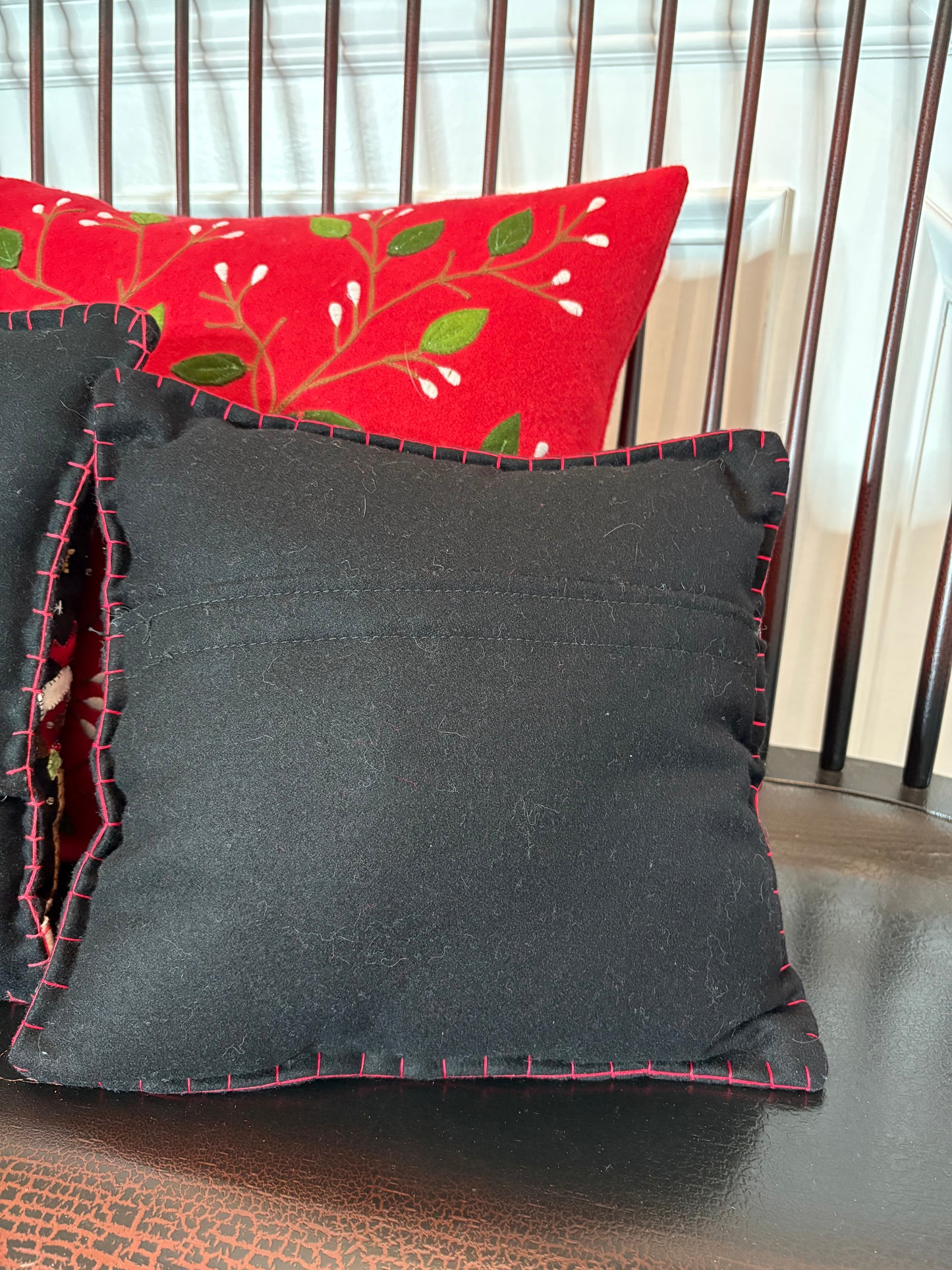 Embroidered Felted Santa decorating Tree Pillow