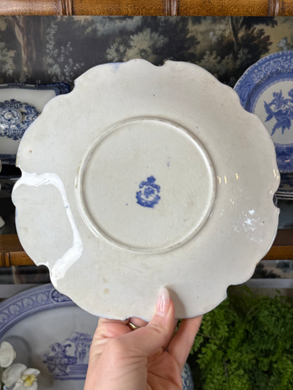 Antique English Flow Blue Fish Plate | Cobalt Blue & Gilt | Stoke-on-Trent | c.1900 | 8.5”