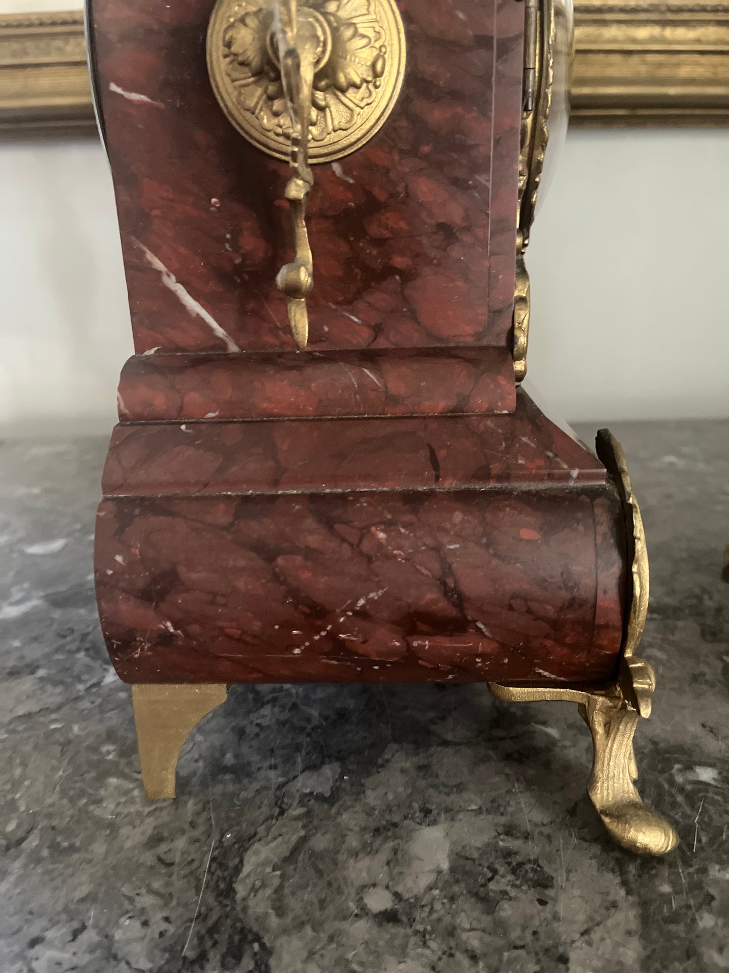 Exceptional Antique Rococo S. Marti France Rouge Griotte Marble And Bronze Ormulu Mantle Clock Circa 1860-1870