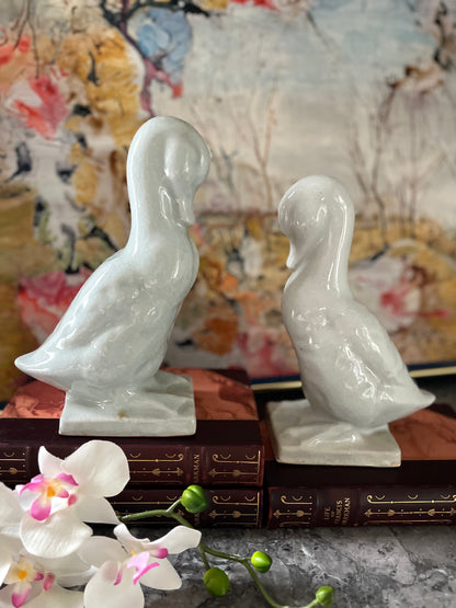 Live 09/29 Important Estate Pair of Chinese Export White Glazed Stoneware Ducks