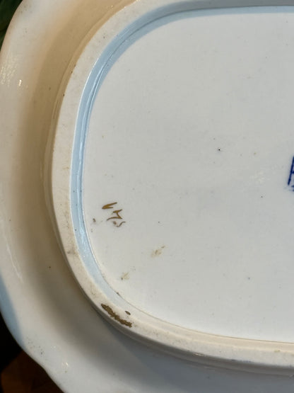 Rare Miles Mason Broseley Willow Pattern Porcelain Platter c.1805 Blue & White W/ Gilt Border 8” x 6.5”