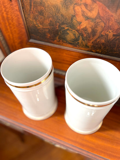 Pair of Antique French Porcelain Apothecary Jars with Portrait Medallions