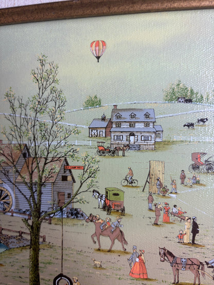 Beautiful framed C Carson folk art serigraph in gold frame!