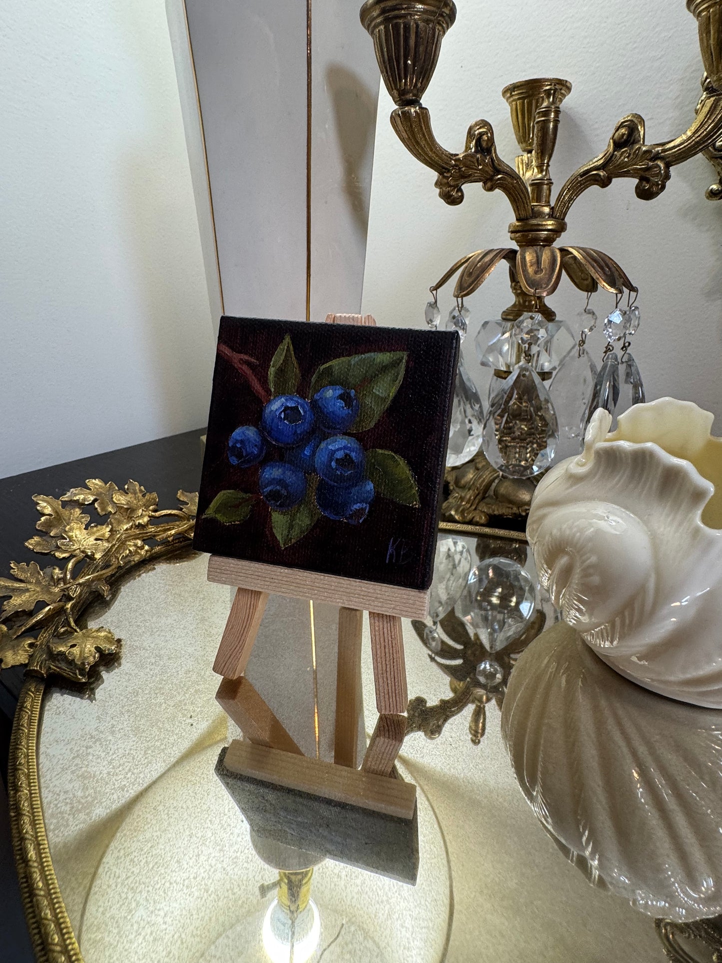 Live 06/19 mini art blueberries original oil paintings on stretched canvas 3x3”