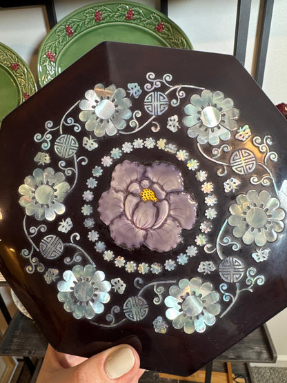 Vintage Korean Mother-of-Pearl Inlaid Octagonal Lacquer Tray