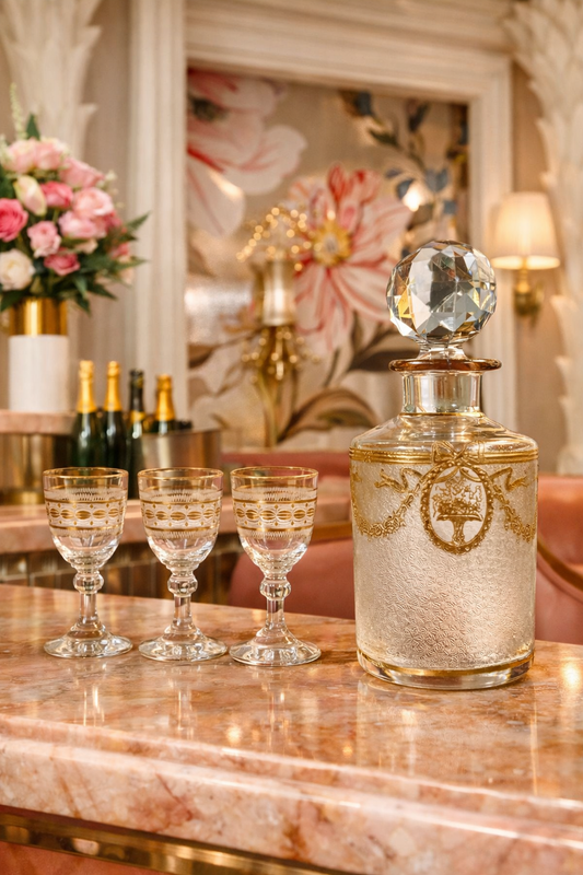 Antique St Louis Crystal Perfume Bottle Decanter & Cordial Glasses