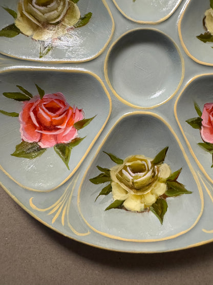 Floral hand painted oyster plate 9” diameter