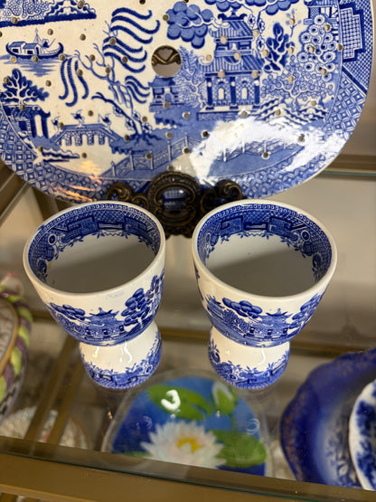 Vintage Blue Willow egg cups pair!