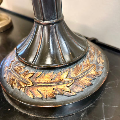 Stunning Statuesque pair of vintage gold gild & Ebony Buffet lamps 33 in