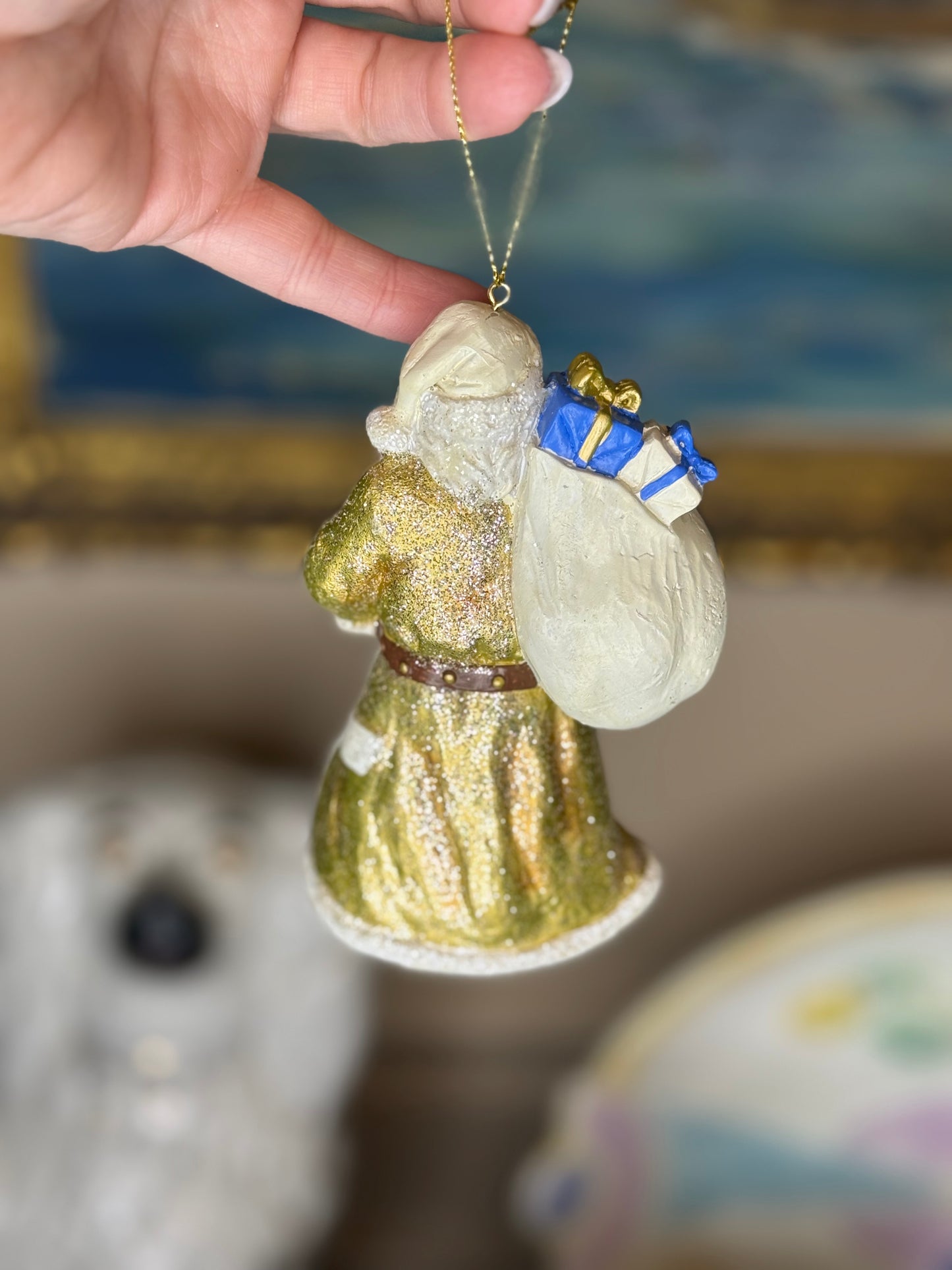 Kurt S. Adler | Blue & Gold Santa Glass Christmas Ornaments | Style 2