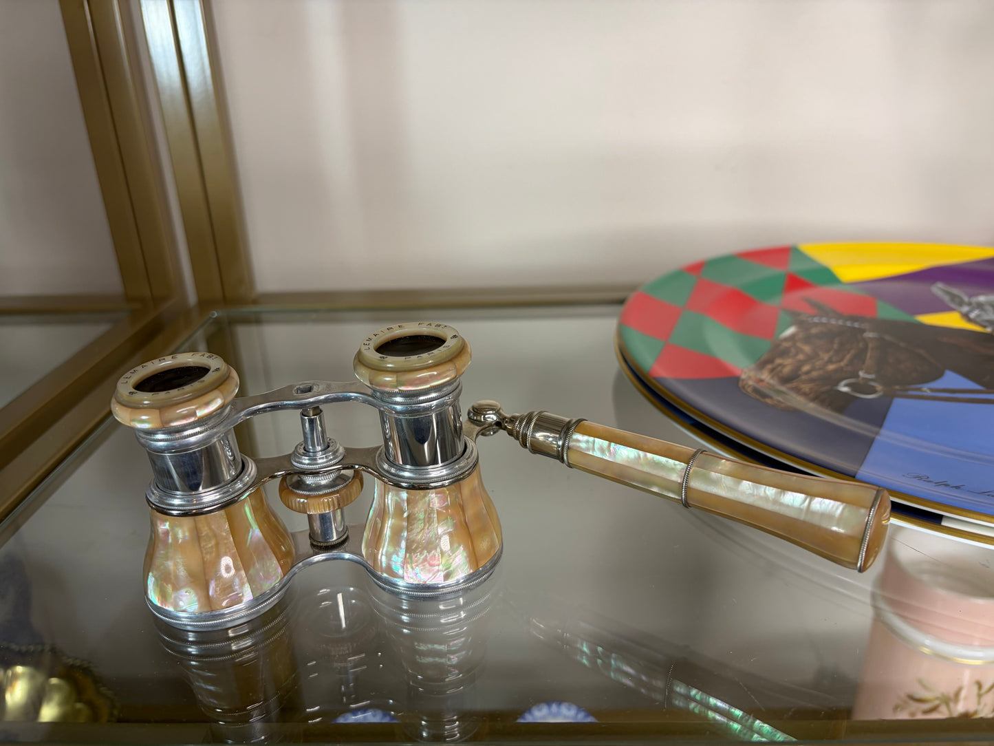 Stunning Antique French Mother of Pearl opera glasses with handle!