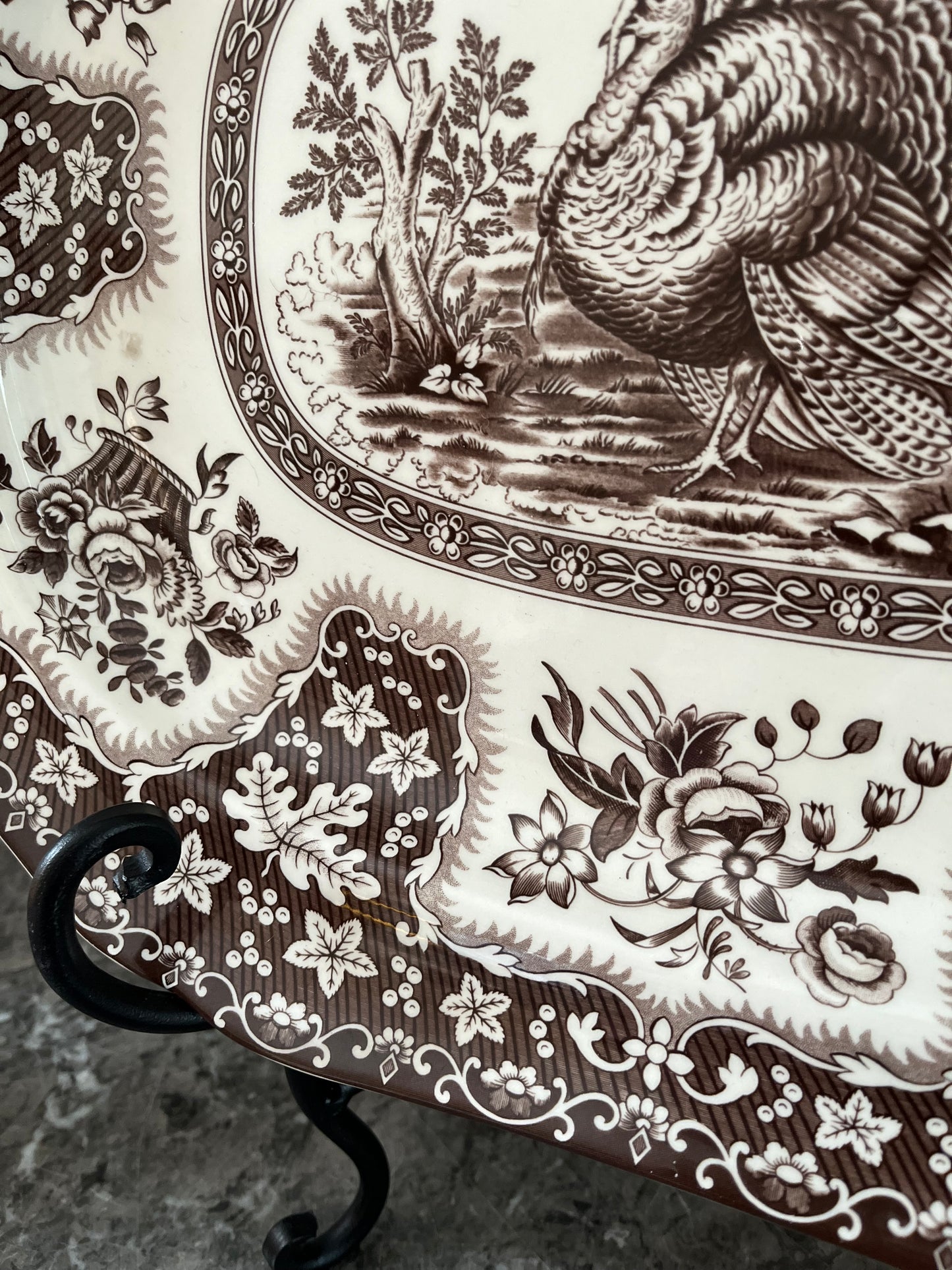 Spode 12.5” x 16” Brown Transferware Turkey Platter