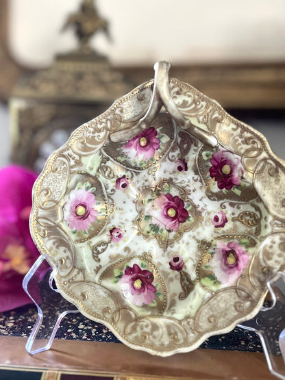 Live 06/02 Pre-1891 Beautiful Floral Nippon Moriage Candy/Trinket Dish