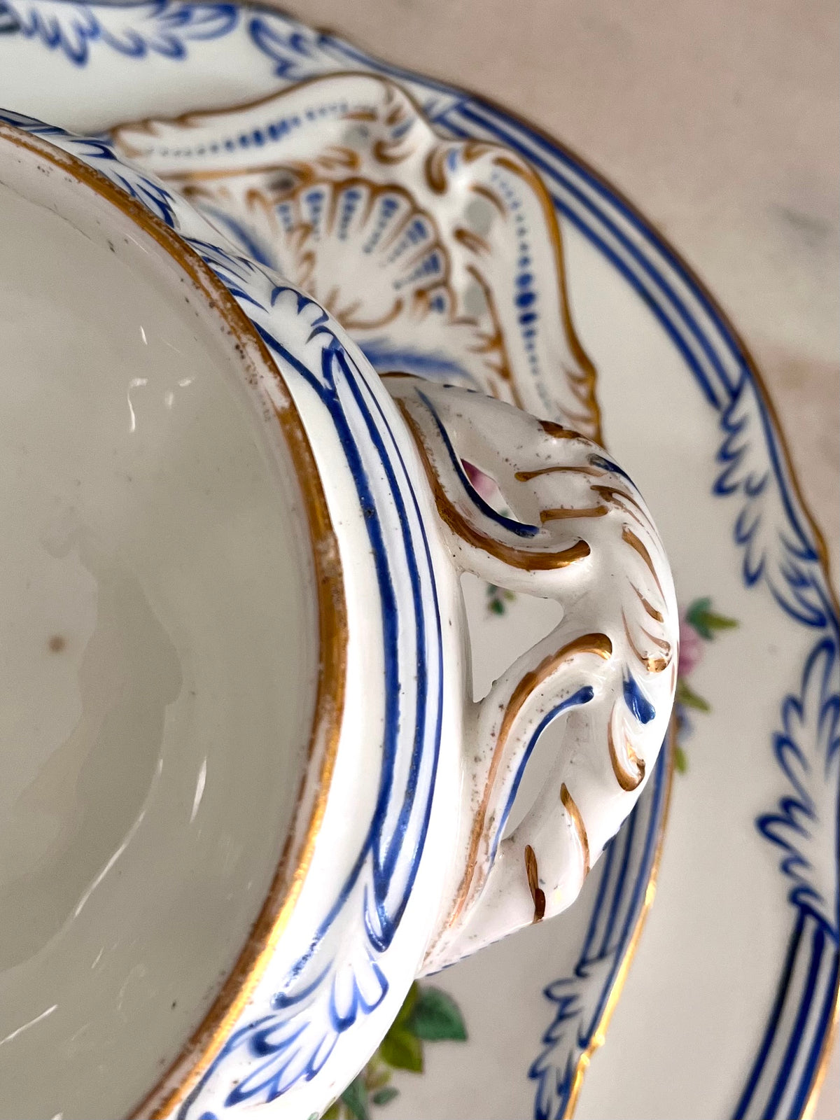 Live 09/20 Beautiful Antique French Old Paris Porcelain Five-Piece Sauce Tureen & Plate Set, c.1830–1850