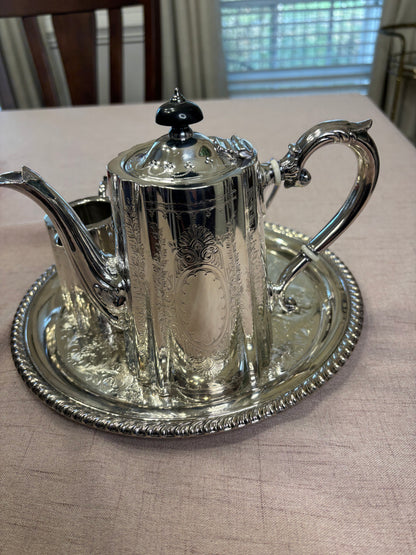 Stunning Barker Ellis three piece tea set! Includes pitcher, creamer, and sugar!