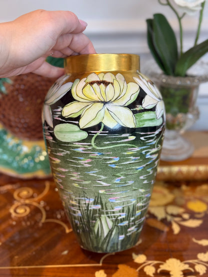 RESERVED - YVONNE - Antique Hand-Painted Limoges Water Lily Vase by M.S. Berendsen, D&C France (Delinieres & Co.)Limoges | 9.25” Tall