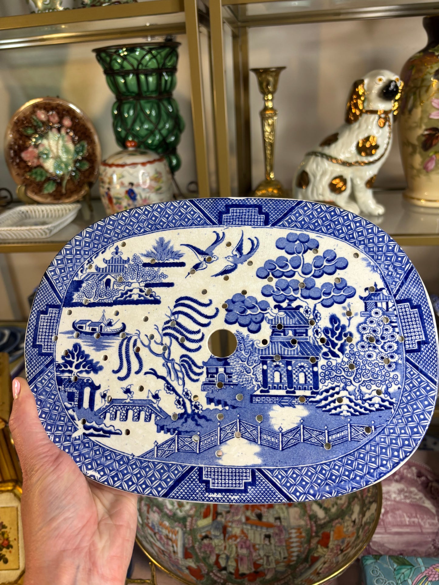 Gorgeous antique Blue Willow strainer!
