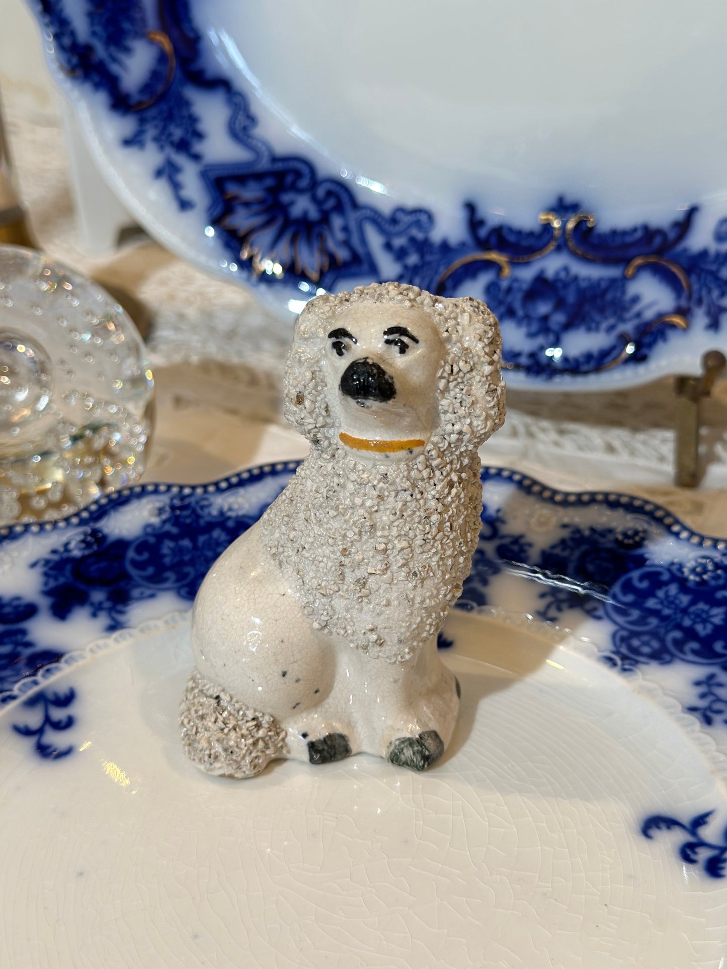 Darling Single Antique 19c. Staffordshire Poodle, 4” tall - excellent!