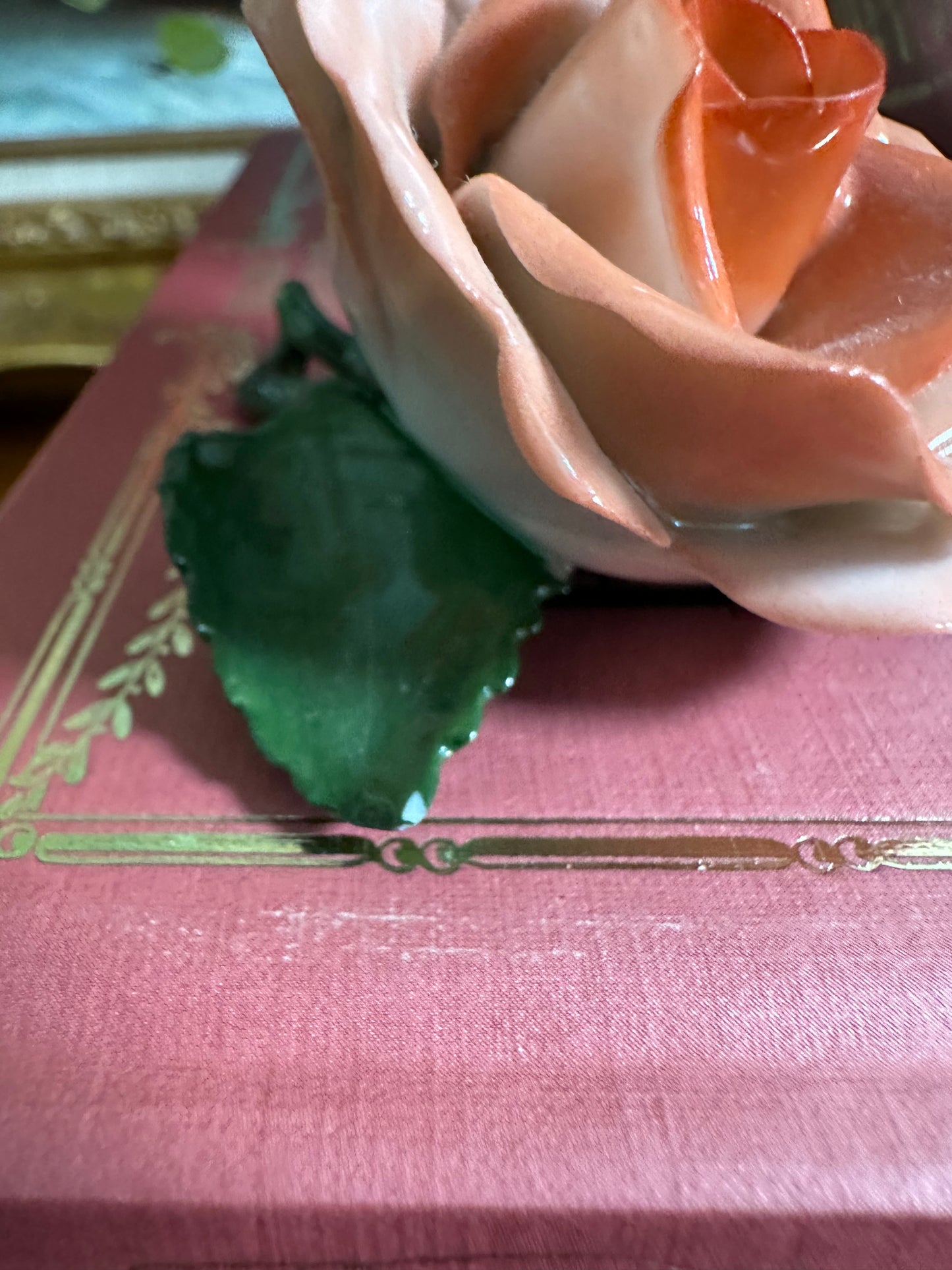 GORGEOUS Vintage HEREND Handpainted Porcelain Rose on Leaf Figurines
