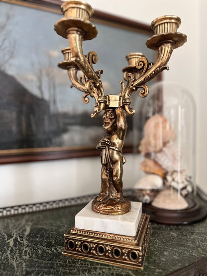 Chateau Style Gilt Cherub Candelabra - 4 Arms With Marble Plinth