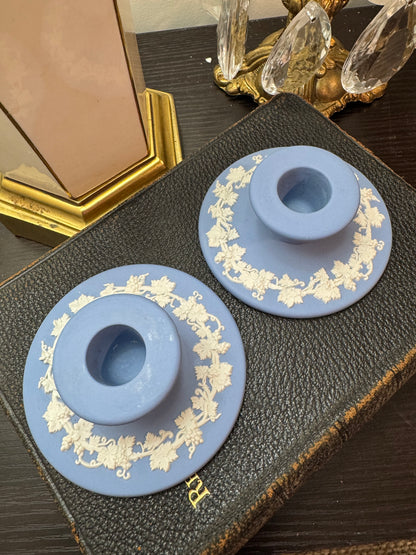 Wedgwood lavender and white pair of candle holders