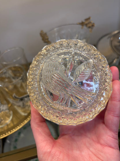Lovely cut lead crystal bird trinket box with brass!