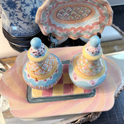 Vintage Painted glass  MacKenzie-Childs salt & pepper set