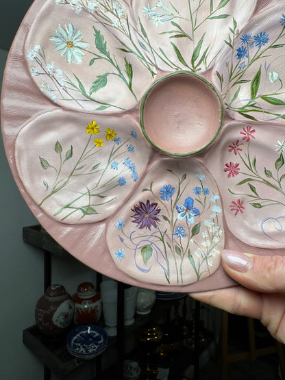 Hand painted oyster plate floral