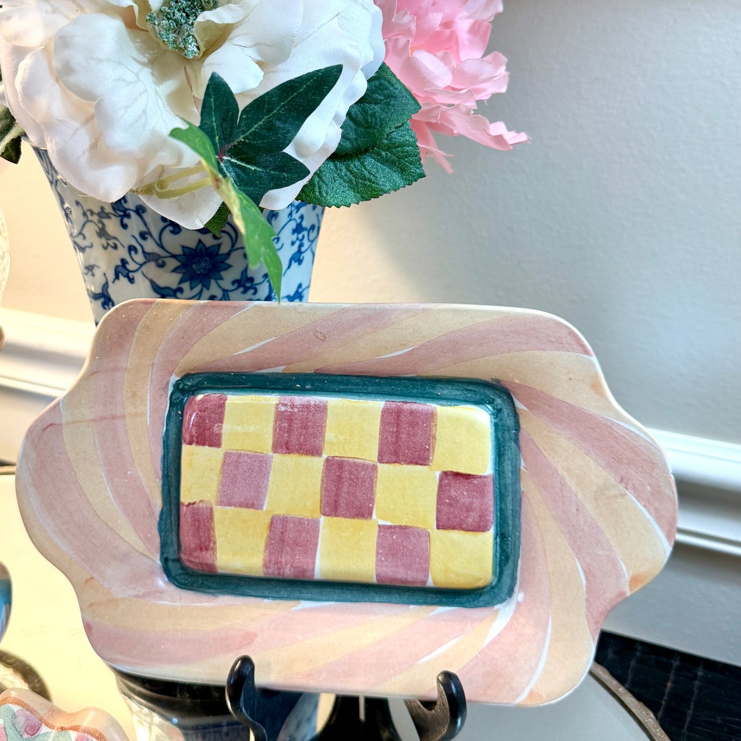 Vintage Painted glass  MacKenzie-Childs scalloped platter tray 10 x 6
