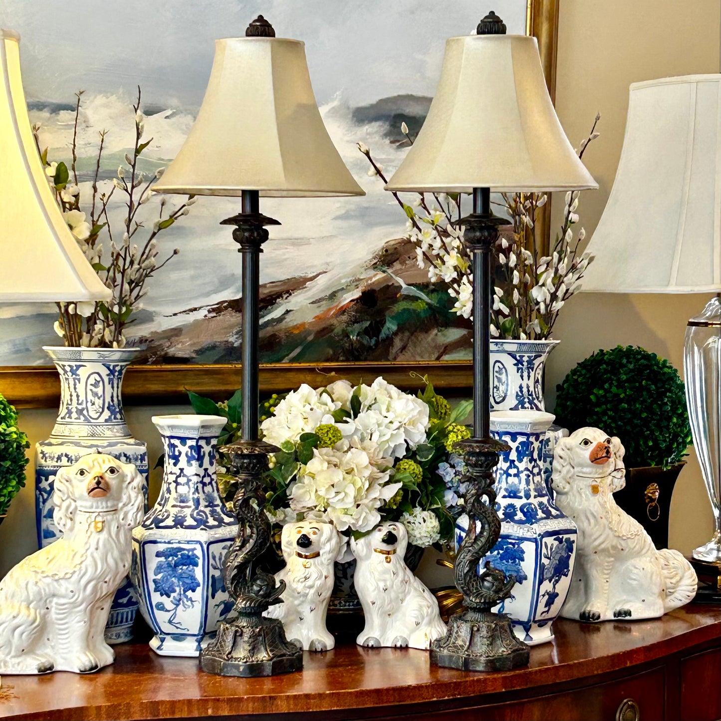 Set of two identical statuesque Lamps Dolphin/ Koi Fish lamps.