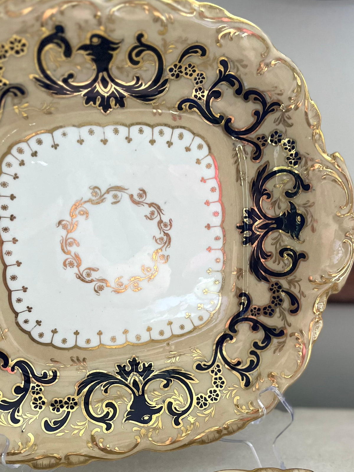 Early 19th Century Coalport England Three-Piece Dessert Set | Cobalt, Rich Cafe Au Lait & Gilt