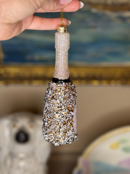 Kurt S. Adler | Glass Gold & Silver Champagne Bottle Christmas Ornament