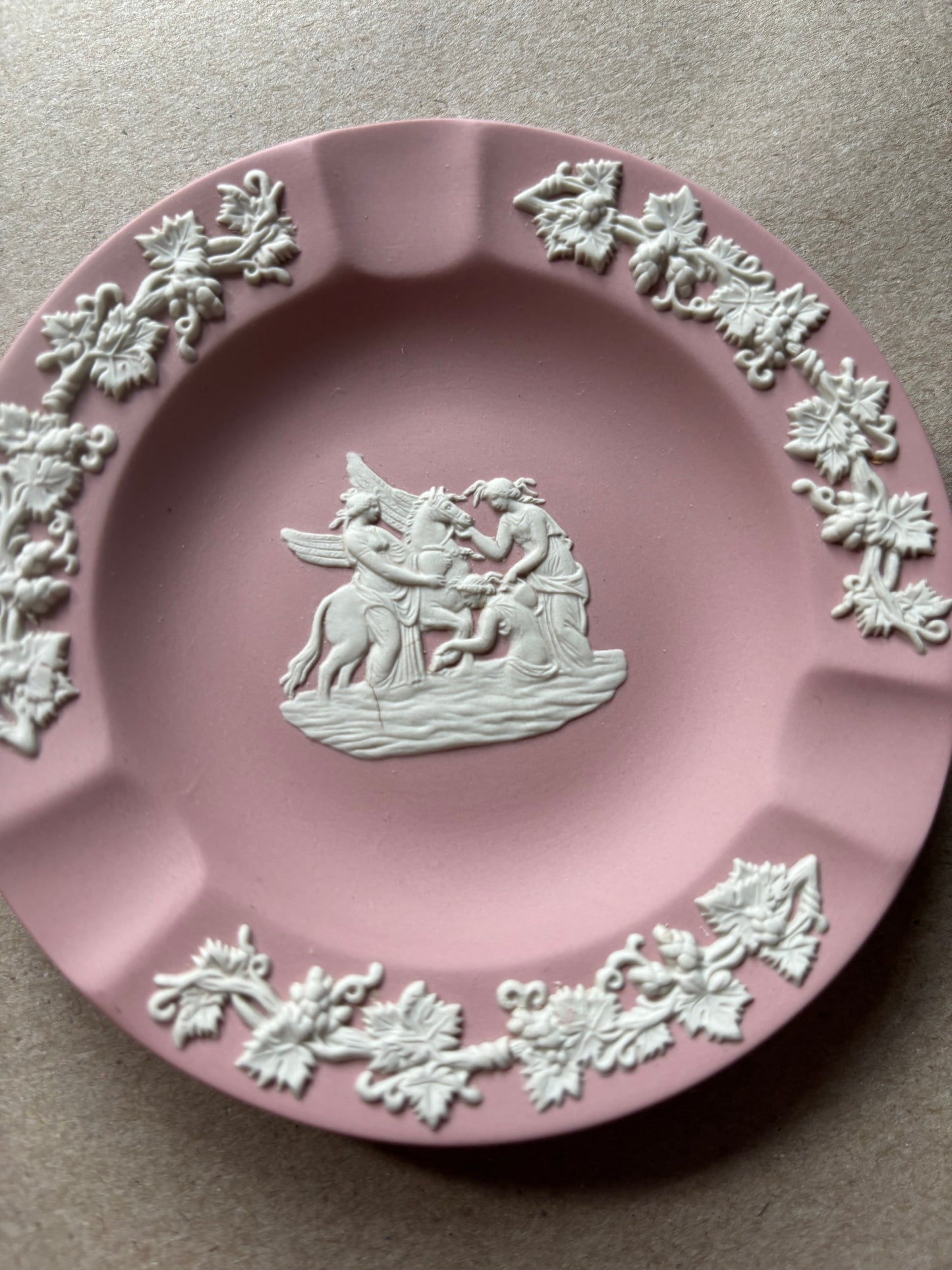 Cream pink Wedgwood 4.5” ornate dish ashtray