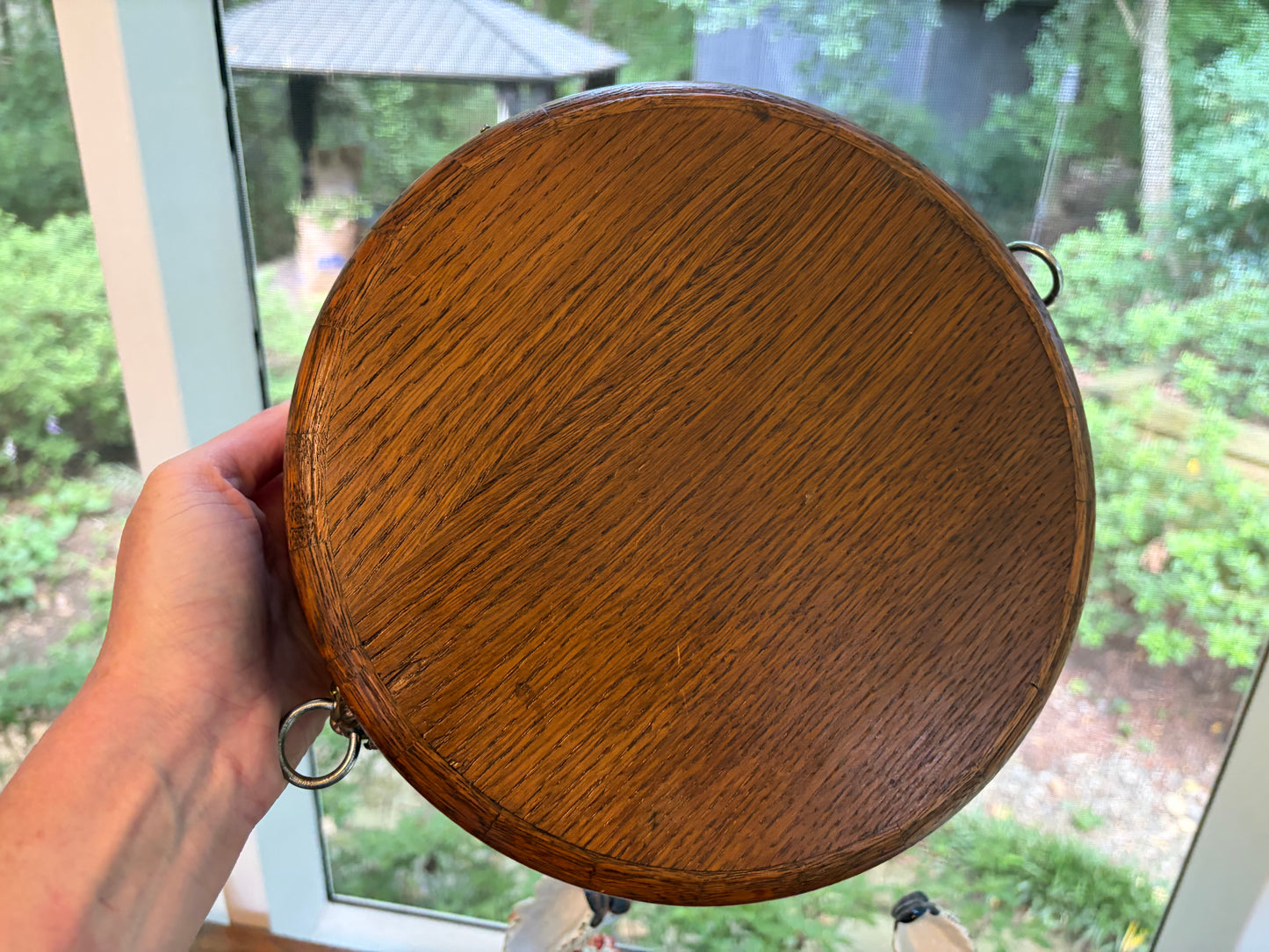 RESERVED - YVONNE - Stunning English oak bowl with shield and lion handles!