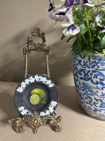 Live 06/22 Wedgwood small black and white dish with painted lime original art