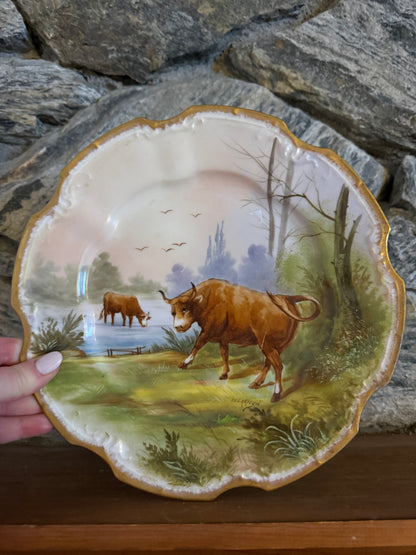 Early 1900’s French Limoges Hand Painted Charger Signed by Artist - Repaired