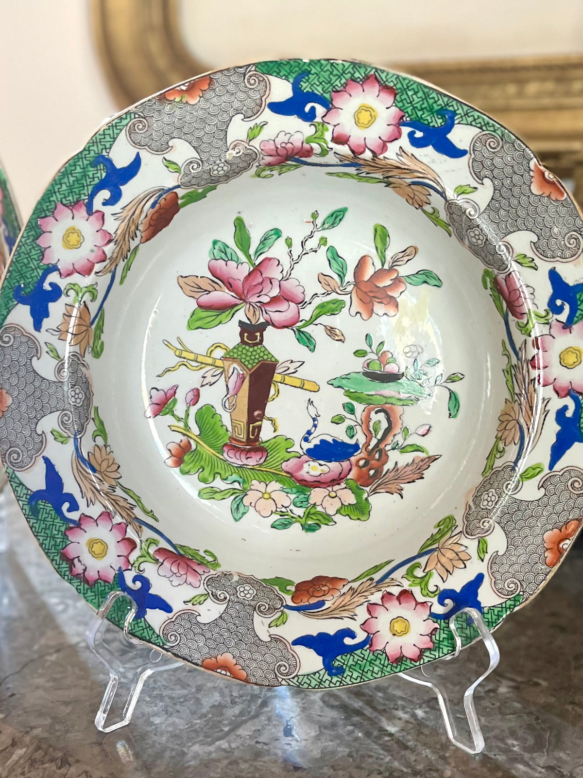 Live 09/20 Antique Mason’s Patent Ironstone China – Set of Four Georgian Plates, Table & Flower Pot Pattern, c.1818