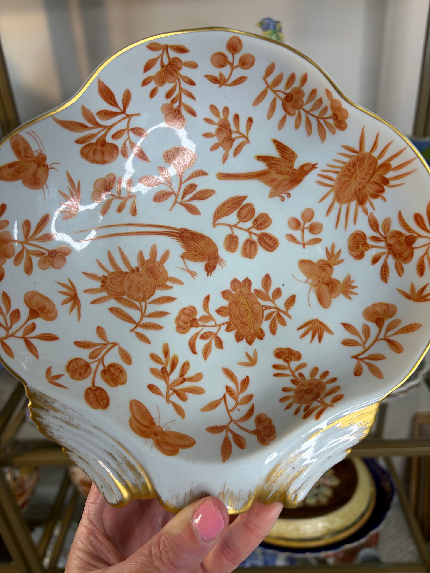 Mottahedeh Sacred bird and butterfly shell dish!