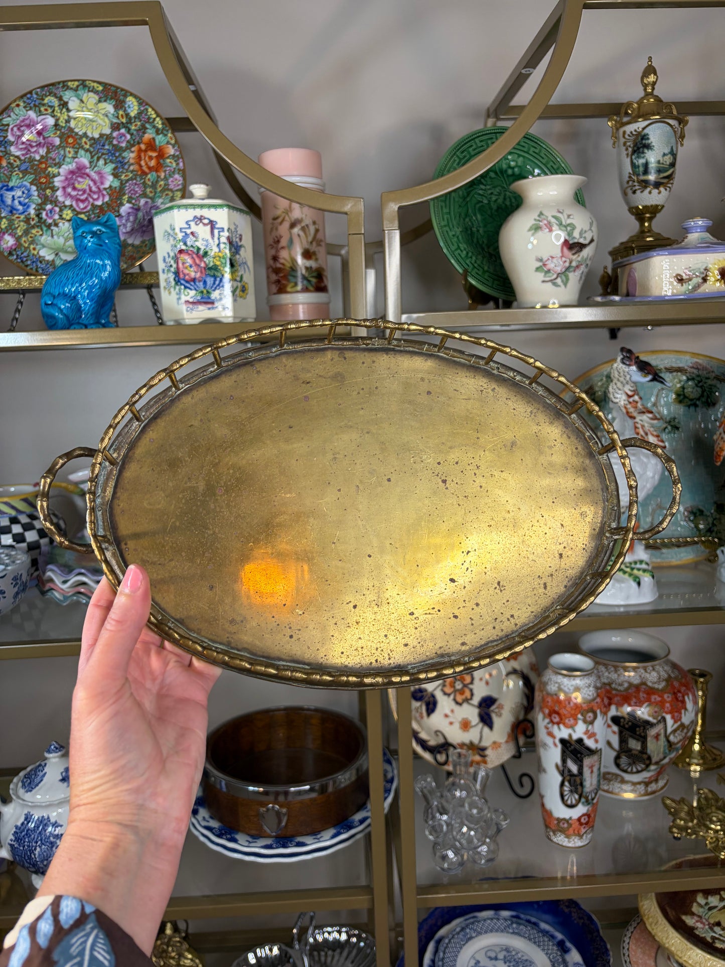 RESERVED - YVONNE - Brass bamboo tray with handles! As is!