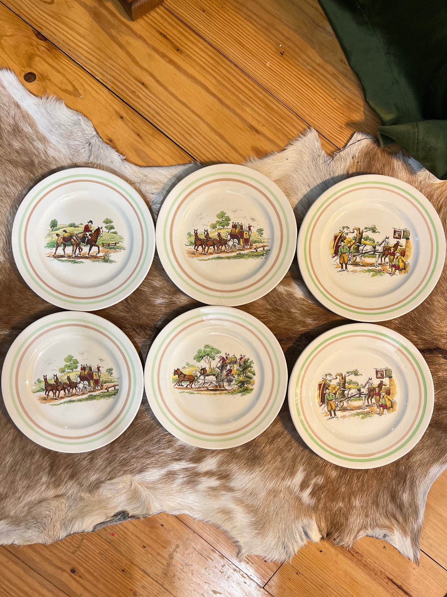 Set of 6 Staffordshire Cobridge Equestrian Scenes “Bygone Days” Plates