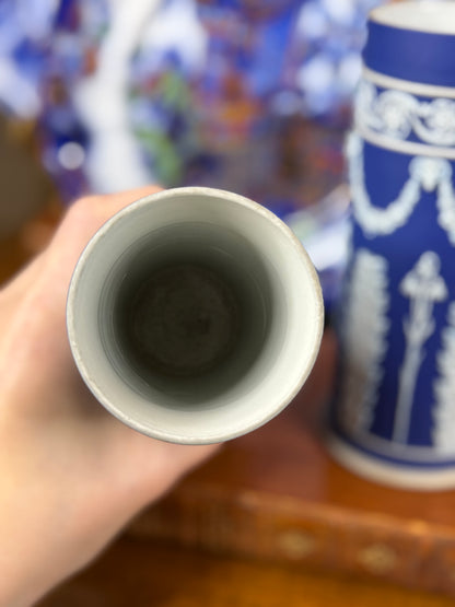 Pair of Wedgwood Blue-Dipped Jasperware Spill Vases | White Neoclassical Relief | Blue & White | c.1908–1929 | 6.5” H × 2.5” D Each | #DA4577