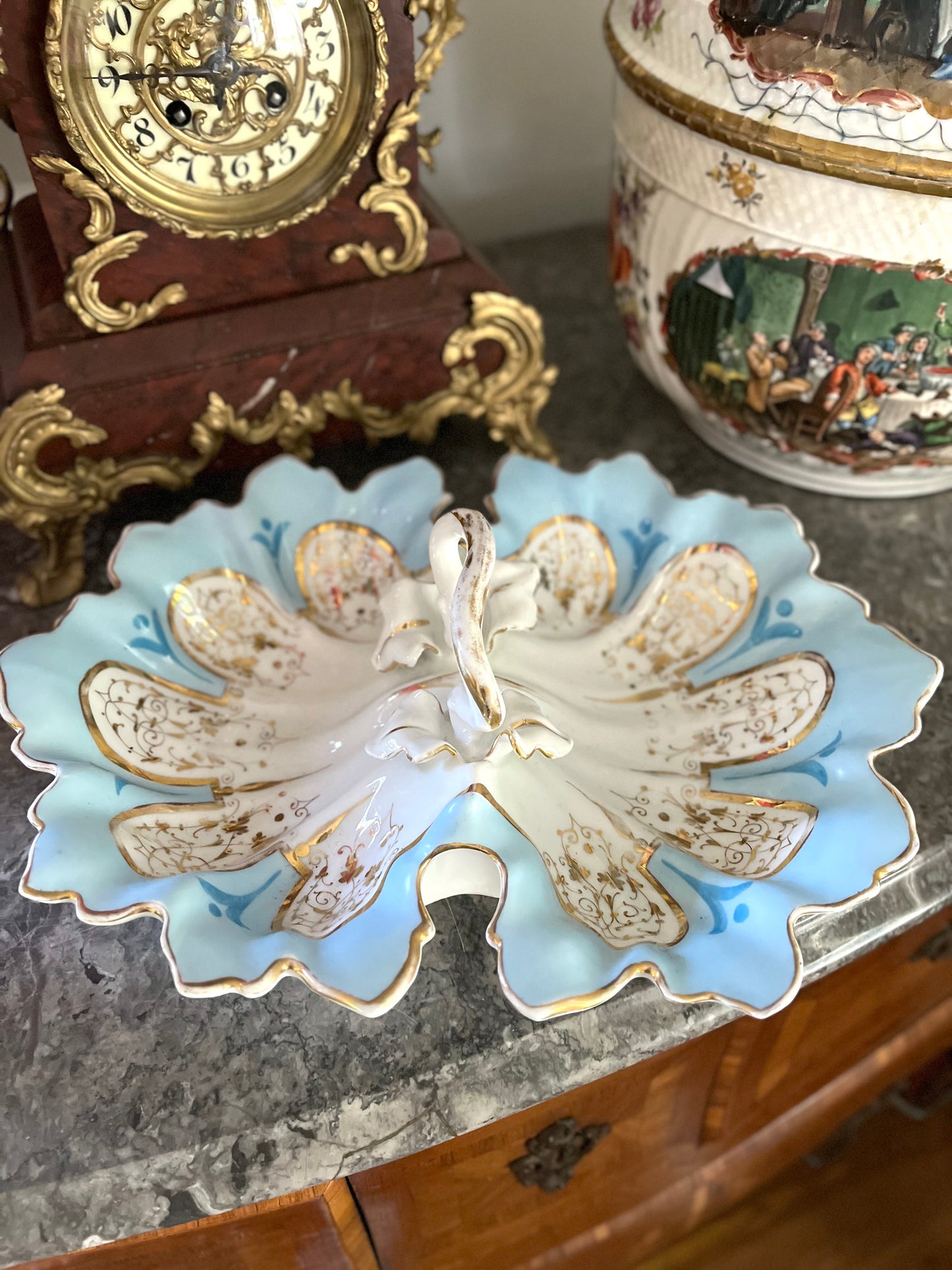 Reserved Live 06/02 Beautiful Large Blue Gilded Lobster/Candy Dish - Carl Teisch