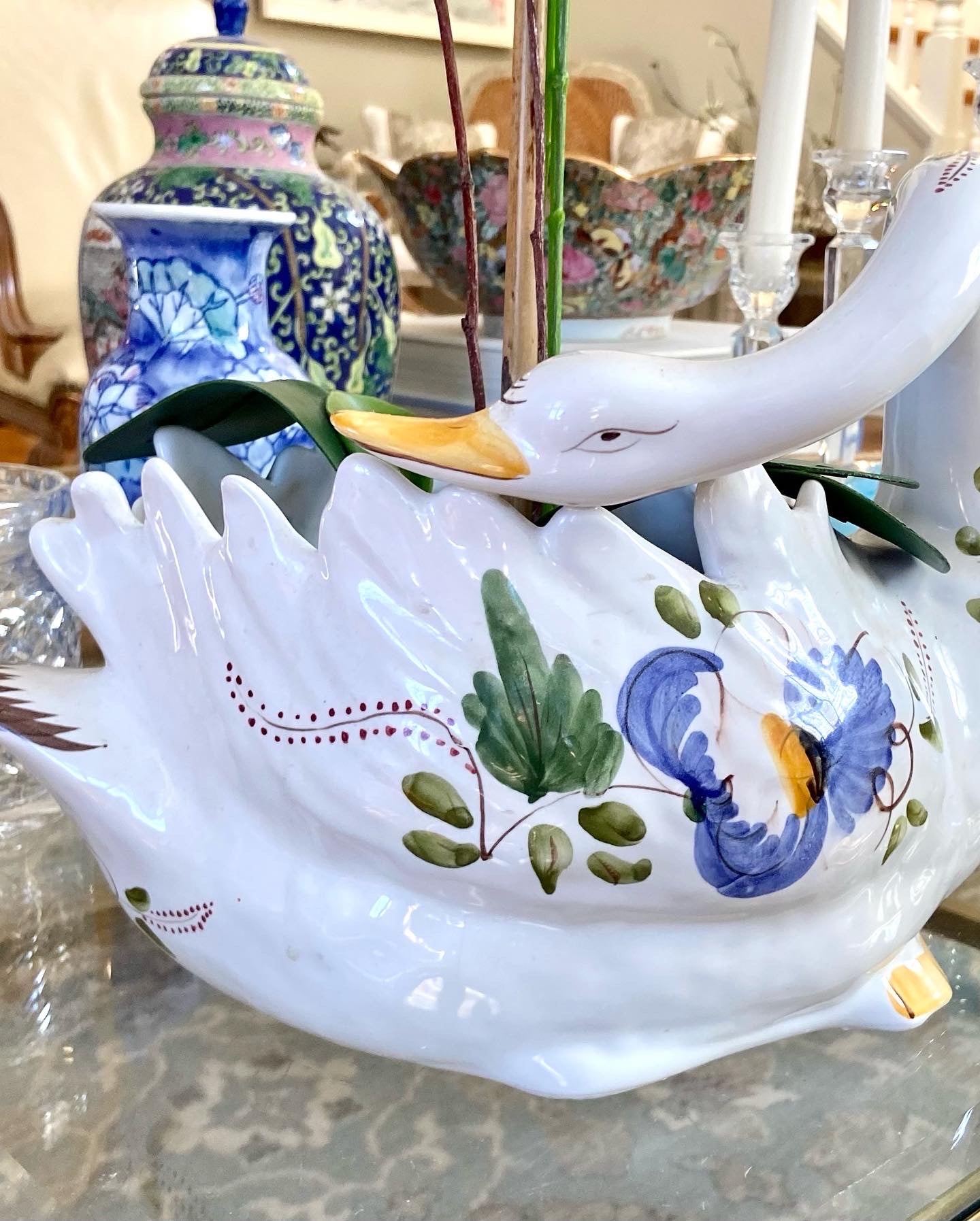 Spectacular Vintage white swan centerpiece planter. made in Portugal