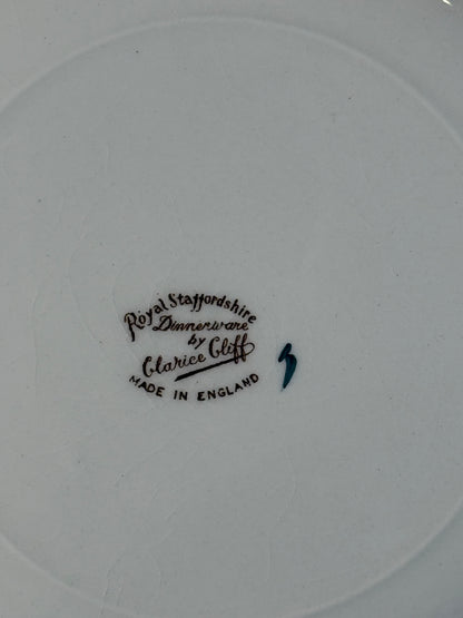 🔥ON AUCTION 🔥 Vintage Royal Staffordshire Dinnerware by Clarice Cliff | Tonquine Turkey 10 Dinner Plates & Large Platter | Thanksgiving Transferware | Made in England