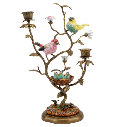 Danny’s Fine Porcelain: Bronze Ormolu Bird & Nest Candlestick Stand | 15.5” Tall