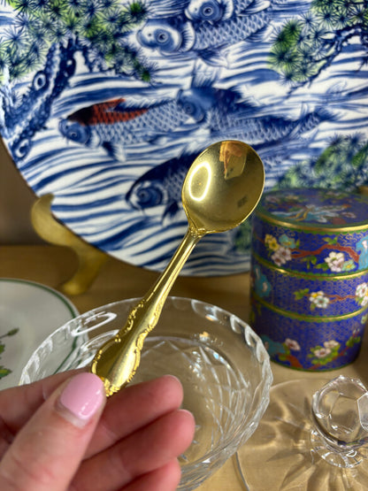 Sparkling Waterford crystal lidded condiment jar with FB Roger’s Gold Spoon!