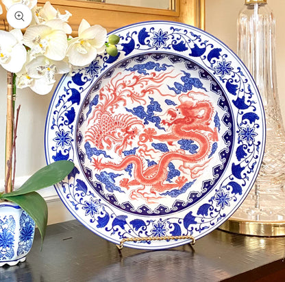 Large, 16”D blue & white chinoiserie chic wall platter - Excellent!