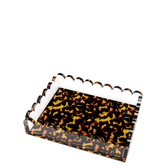 Tara Wilson Designs | Scalloped TORTOISE Acrylic Decorative Tray | Elegant Serving & Display Tray