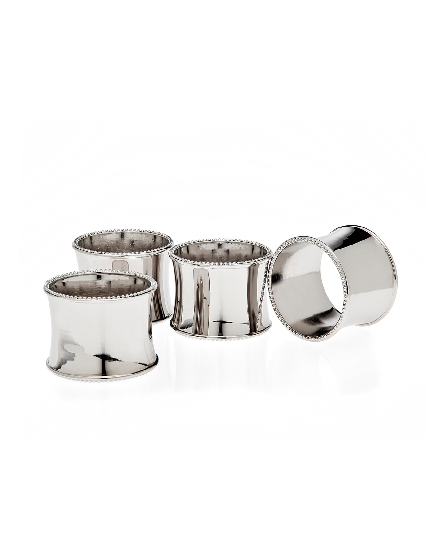 Set of 4 Beaded Nickelplate Napkin Rings | Classic Round Tabletop Accent